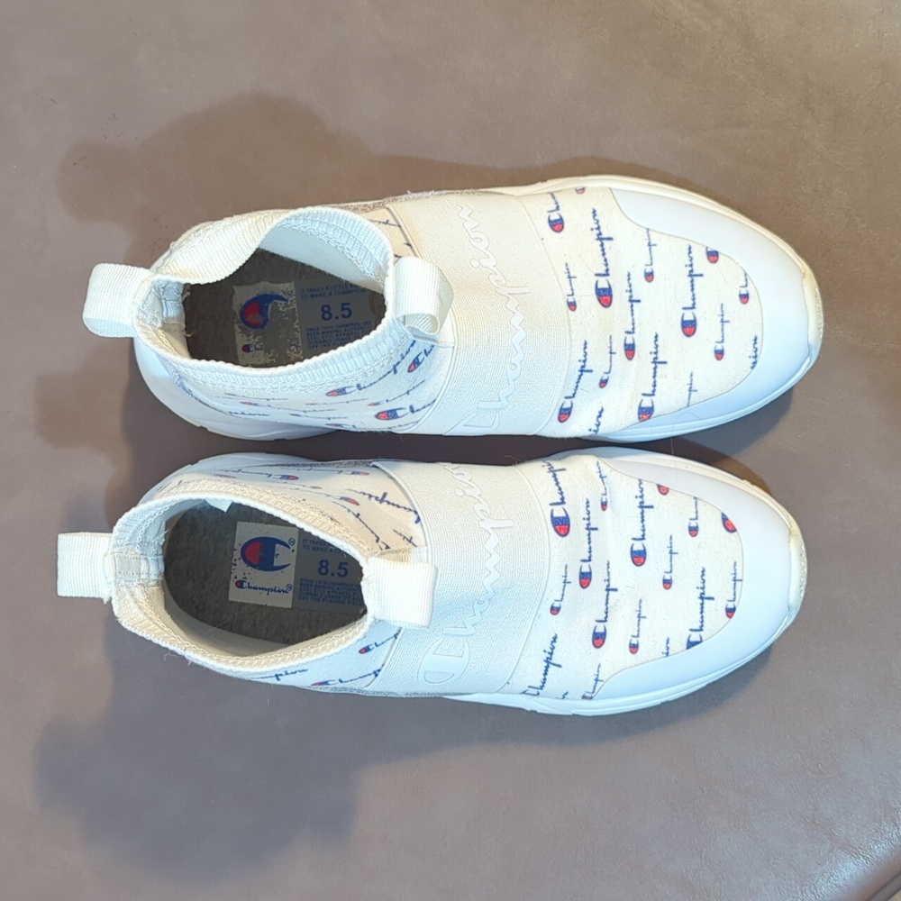 Champion rally script print tennis shoes high top stretch 8.5W white